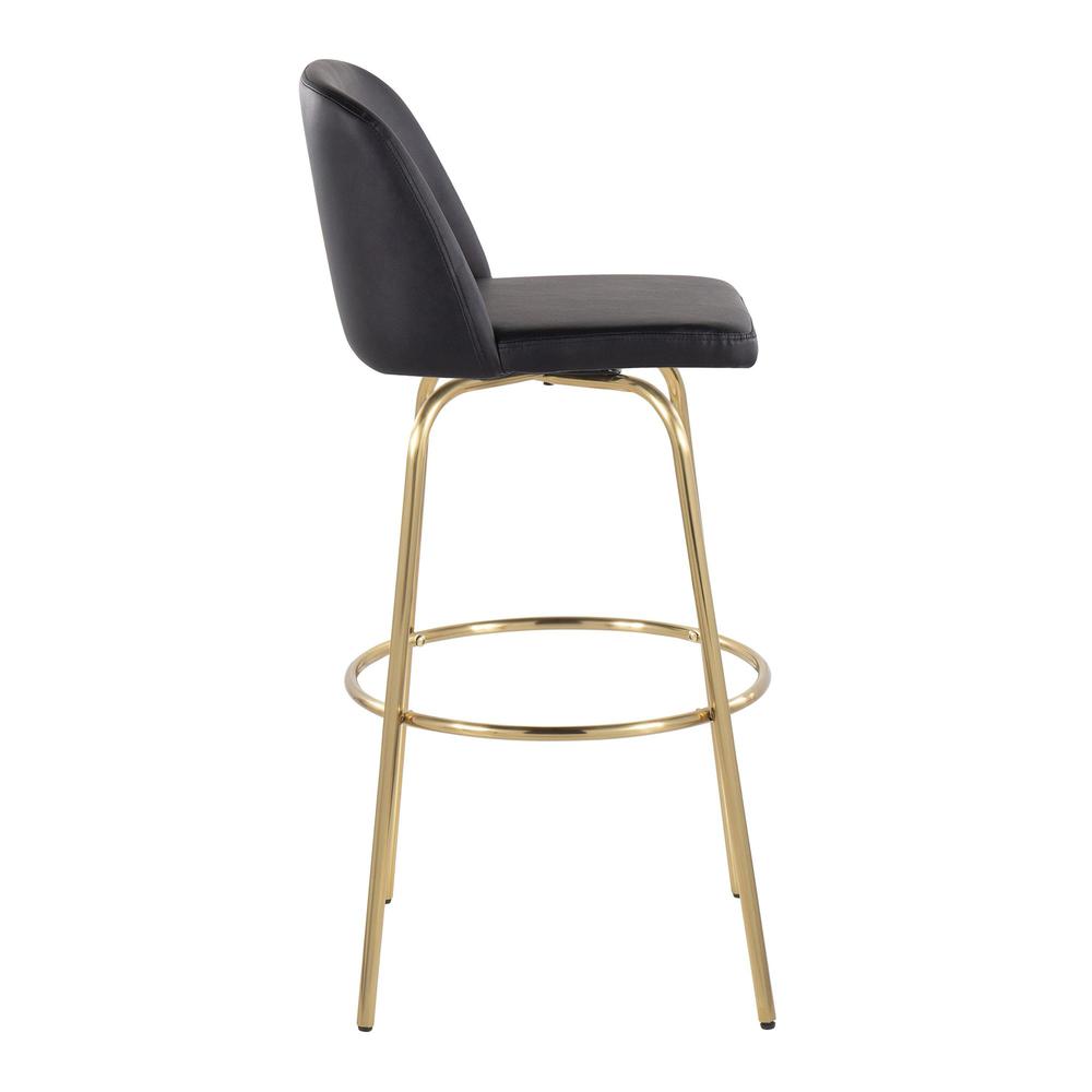 Black PU, Gold Metal Toriano 30" Fixed-Height Barstool - Set of 2. Picture 3