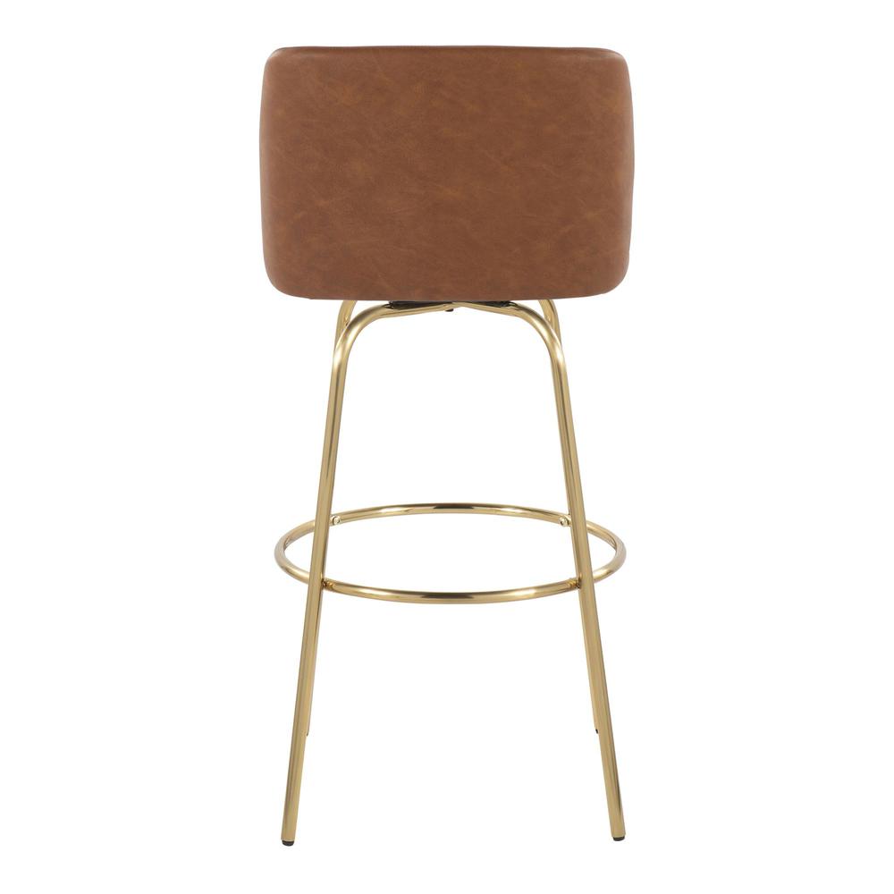 Camel PU, Gold Metal Toriano 30" Fixed-Height Barstool - Set of 2. Picture 5