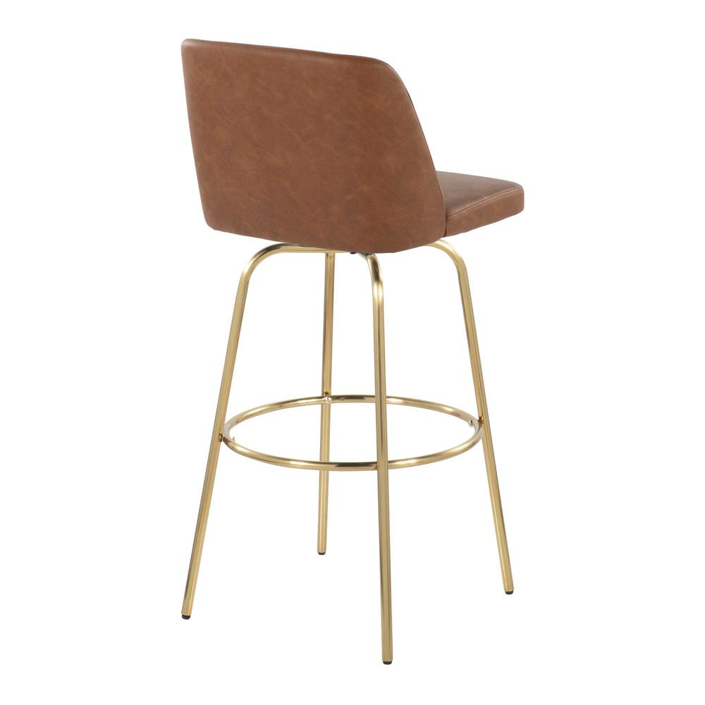 Camel PU, Gold Metal Toriano 30" Fixed-Height Barstool - Set of 2. Picture 4