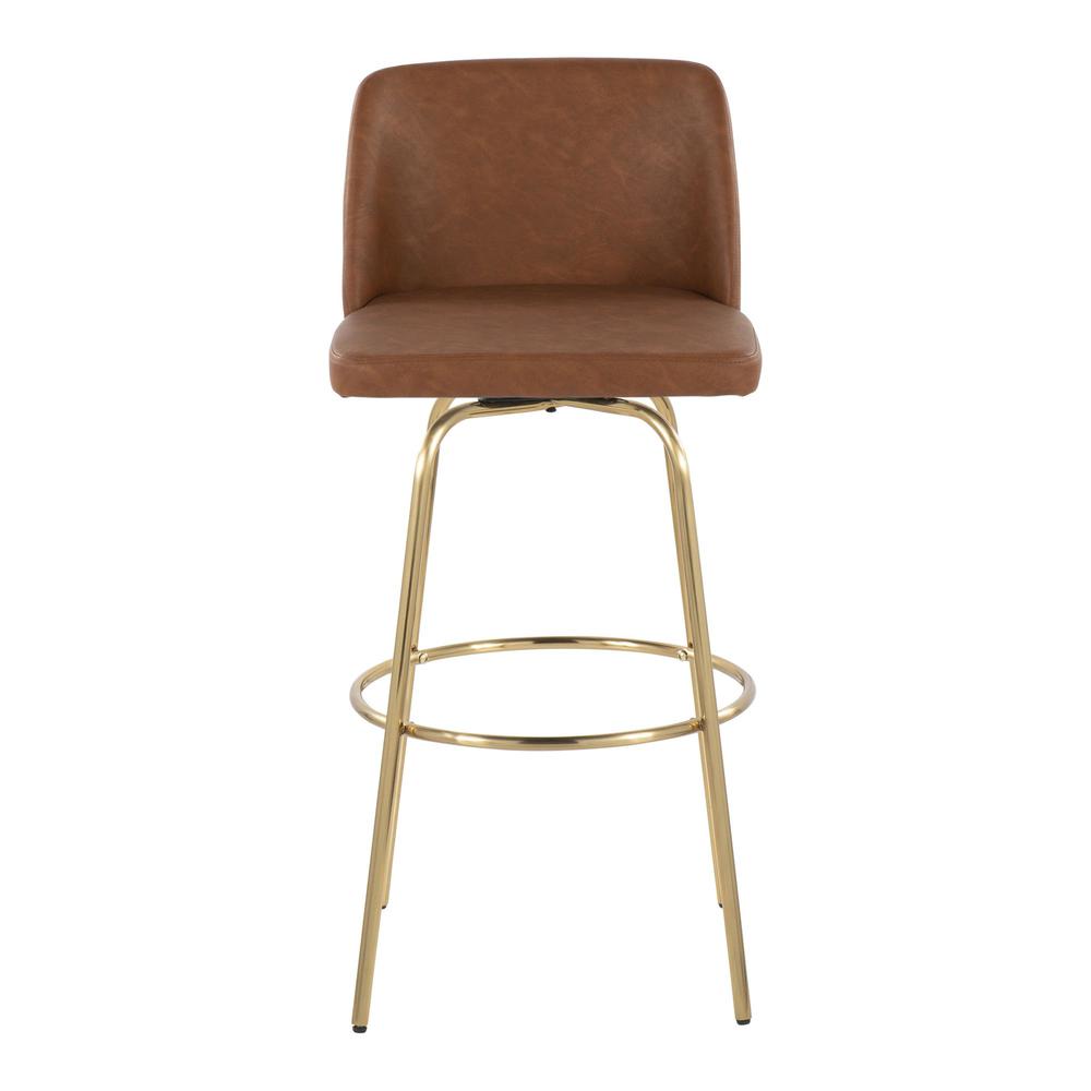 Camel PU, Gold Metal Toriano 30" Fixed-Height Barstool - Set of 2. Picture 6