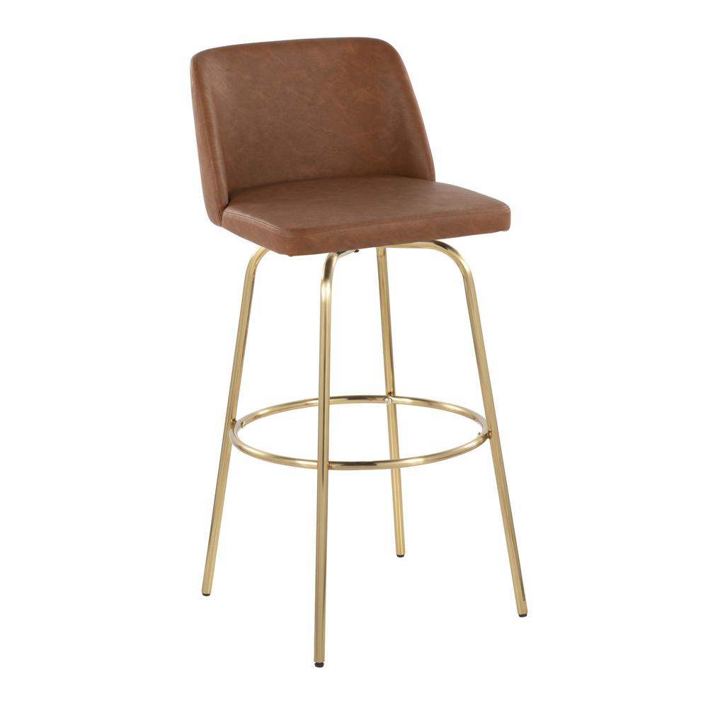 Camel PU, Gold Metal Toriano 30" Fixed-Height Barstool - Set of 2. Picture 2