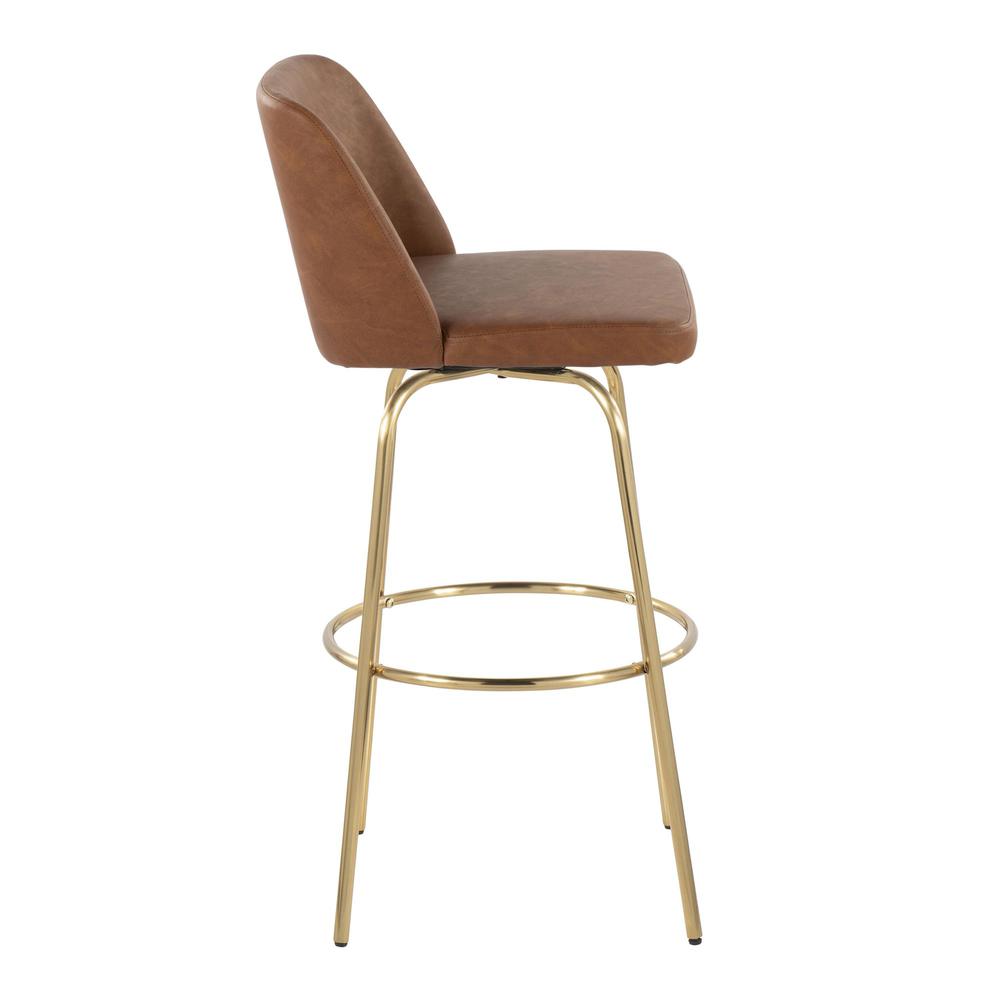 Camel PU, Gold Metal Toriano 30" Fixed-Height Barstool - Set of 2. Picture 3