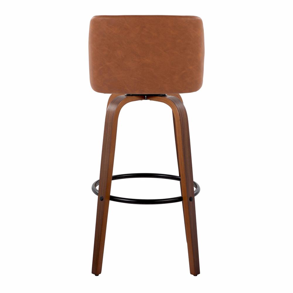 Walnut Wood, Camel PU, Black Metal Toriano 30" Fixed-Height Barstool - Set of 2. Picture 5