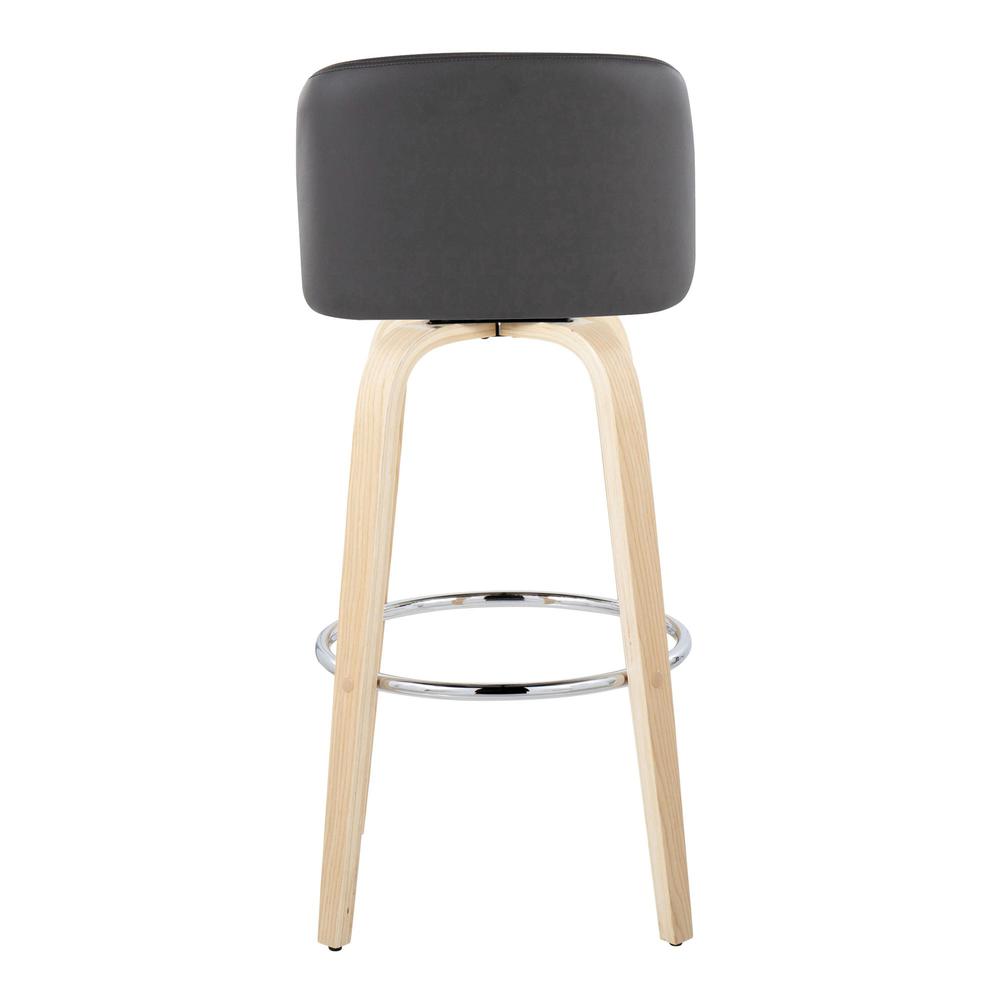 Natural Wood, Grey PU, Chrome Metal Toriano 30" Fixed-Height Barstool - Set of 2. Picture 5