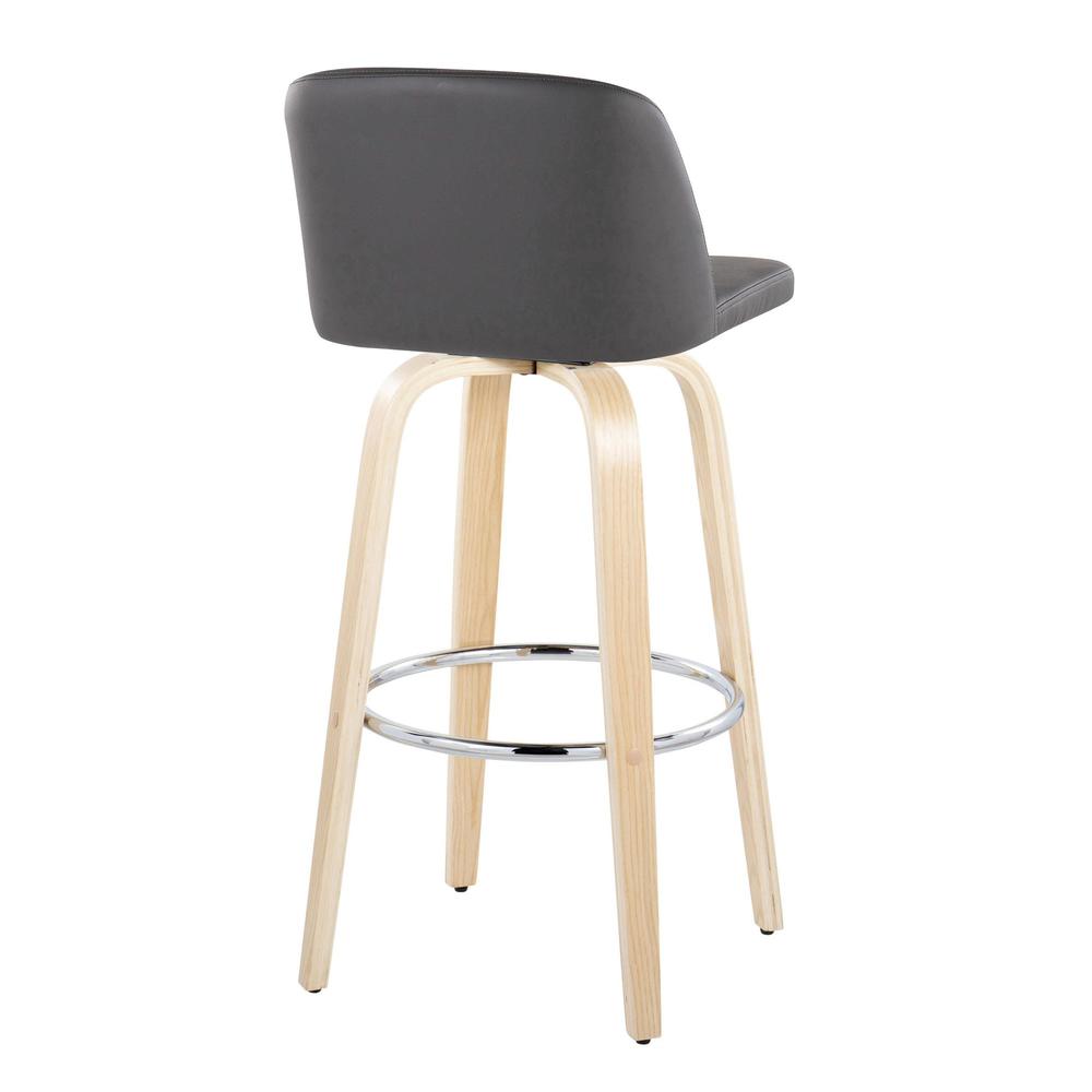 Natural Wood, Grey PU, Chrome Metal Toriano 30" Fixed-Height Barstool - Set of 2. Picture 4