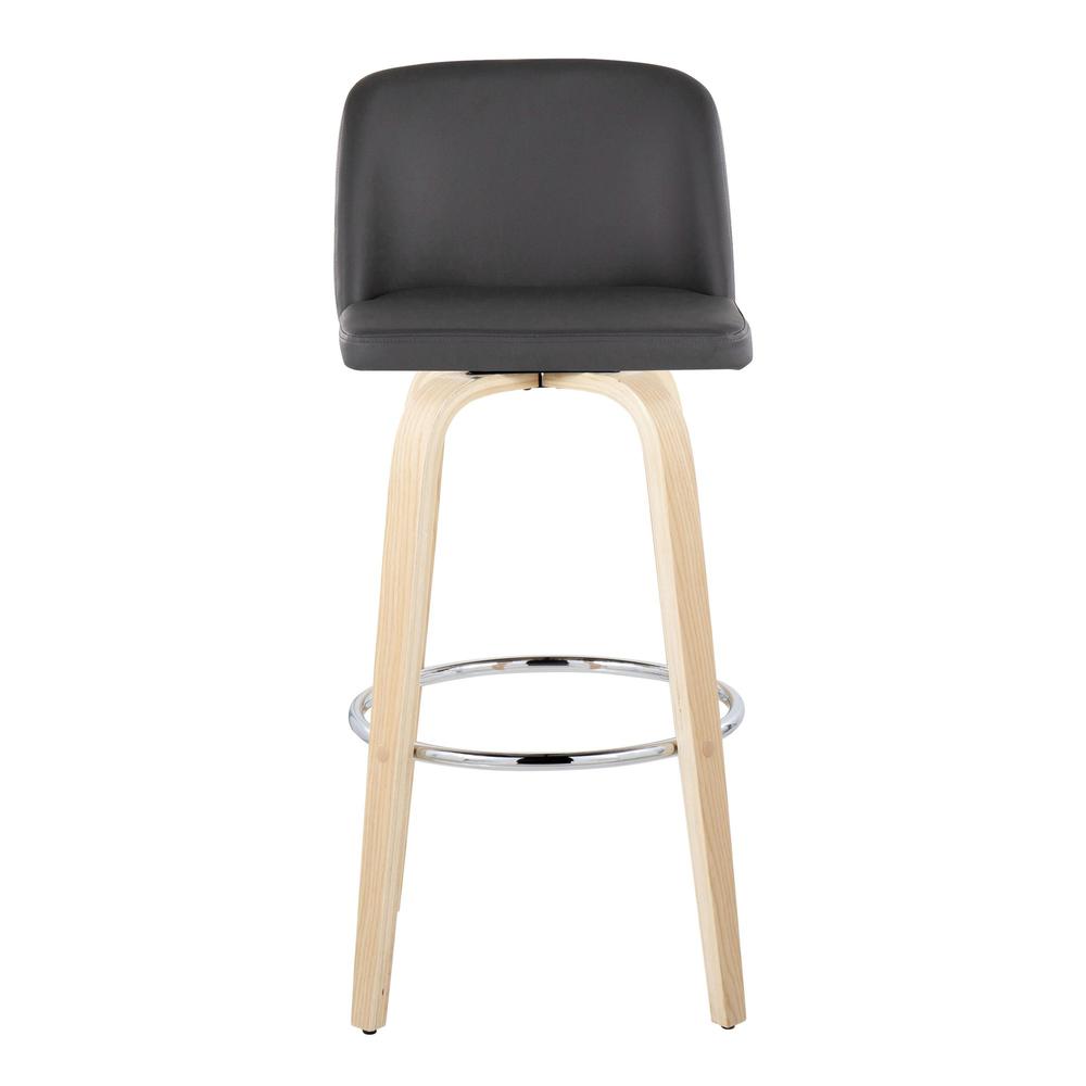 Natural Wood, Grey PU, Chrome Metal Toriano 30" Fixed-Height Barstool - Set of 2. Picture 6