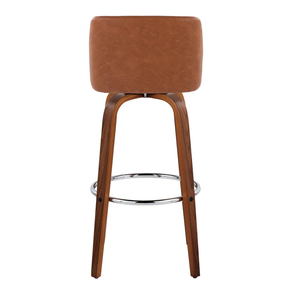 Walnut Wood, Camel PU, Chrome Metal Toriano 30" Fixed-Height Barstool - Set of 2. Picture 5