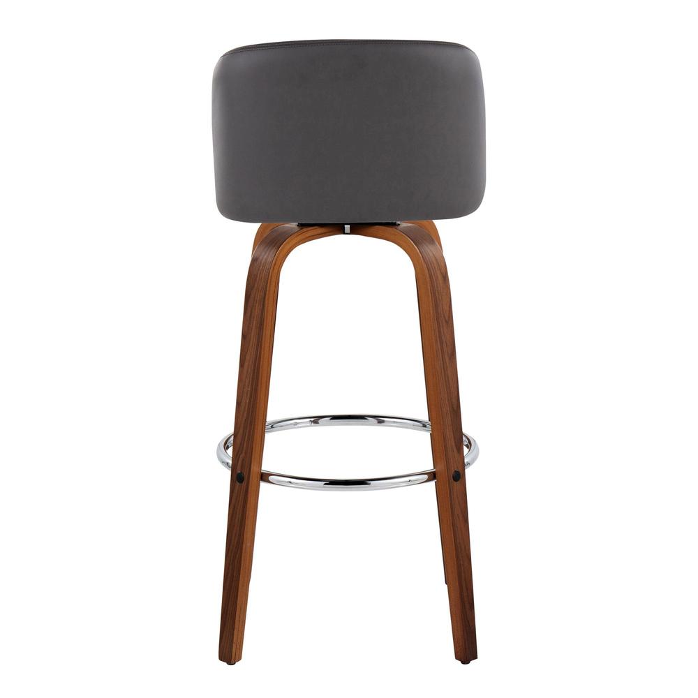 Walnut Wood, Grey PU, Chrome Metal Toriano 30" Fixed-Height Barstool - Set of 2. Picture 5