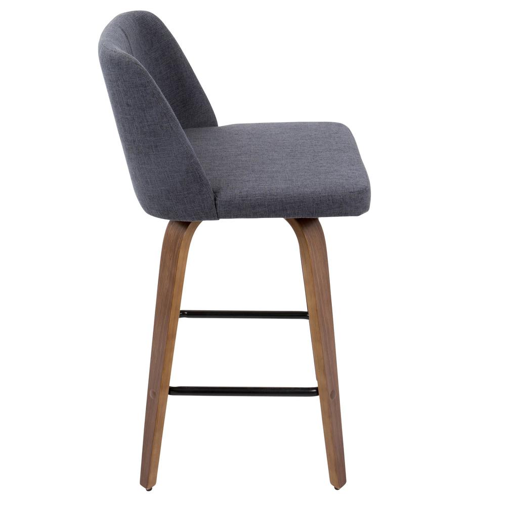 Walnut Wood, Blue Fabric, Black Metal Toriano Counter Stool - Set of 2. Picture 3