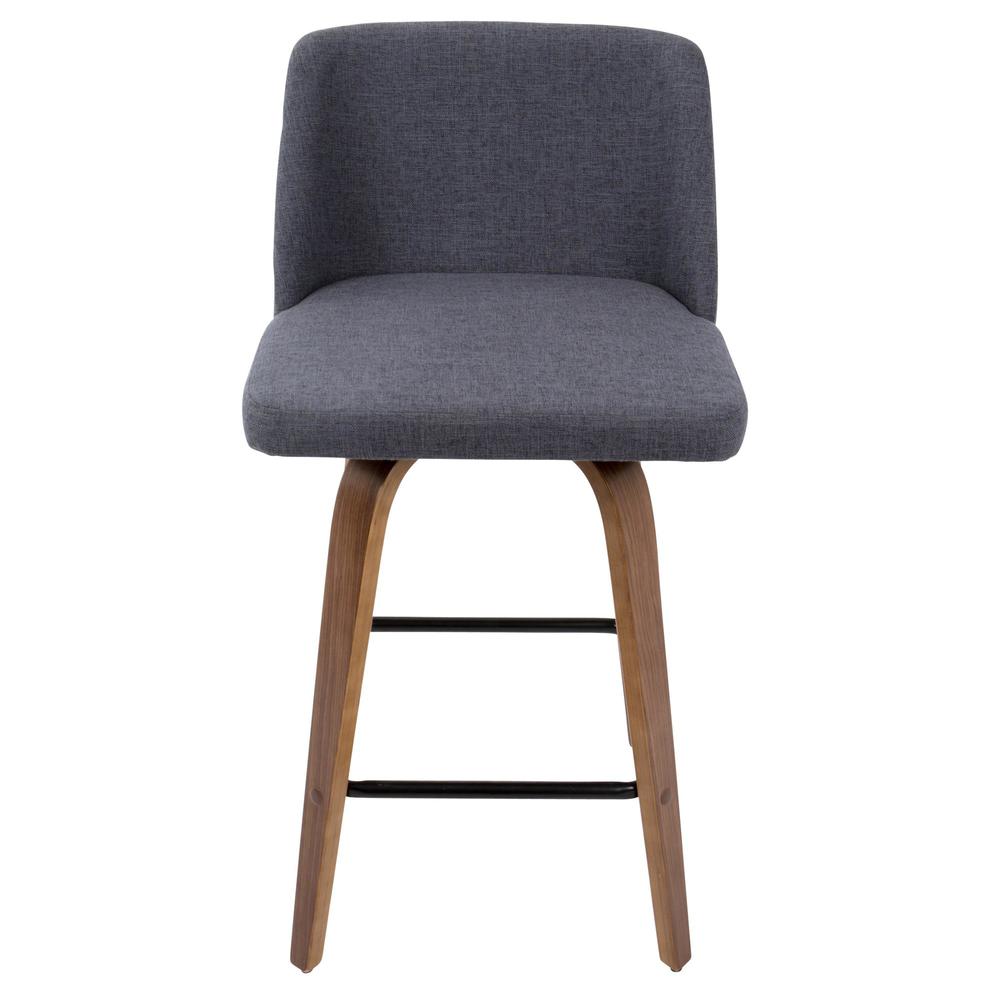 Walnut Wood, Blue Fabric, Black Metal Toriano Counter Stool - Set of 2. Picture 6