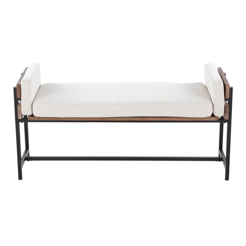 Black Metal, Brown Wood, Cream Fabric Kari Bench. Picture 4