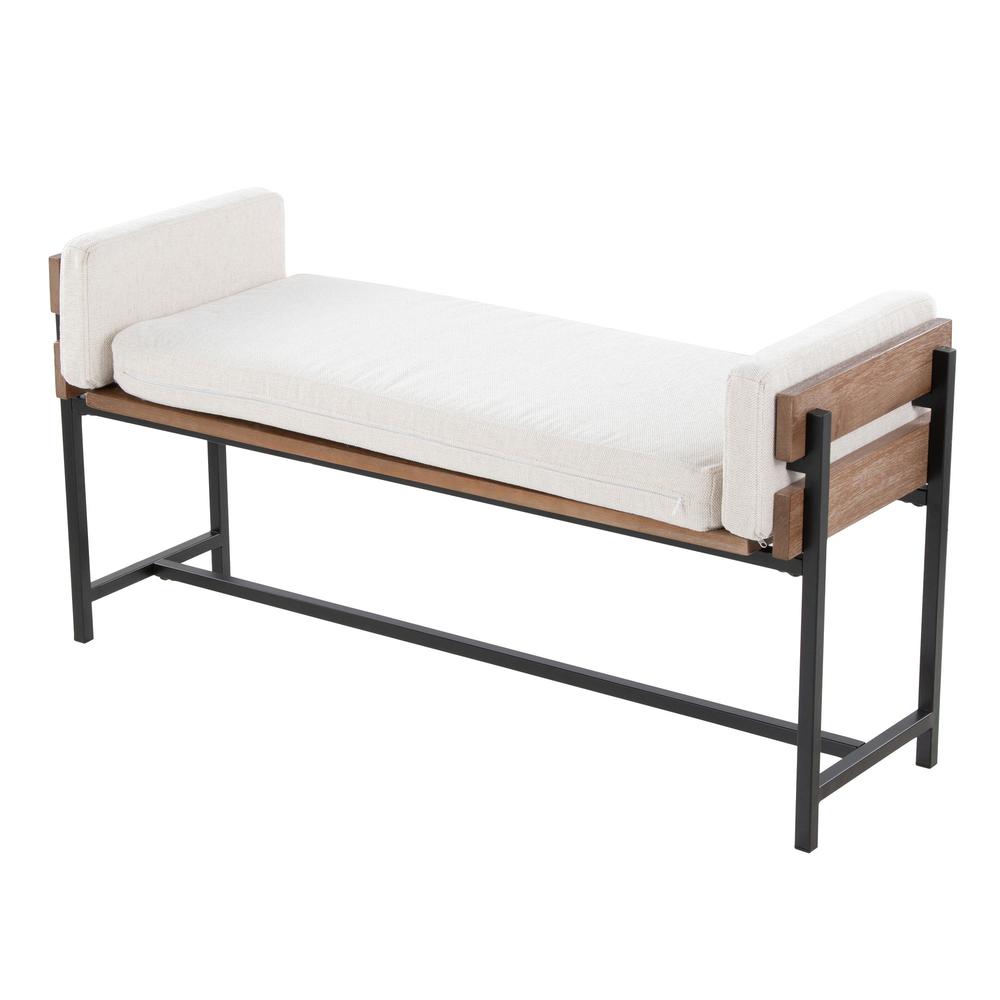 Black Metal, Brown Wood, Cream Fabric Kari Bench. Picture 3