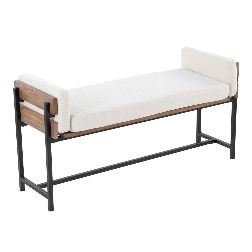 Black Metal, Brown Wood, Cream Fabric Kari Bench. Picture 1