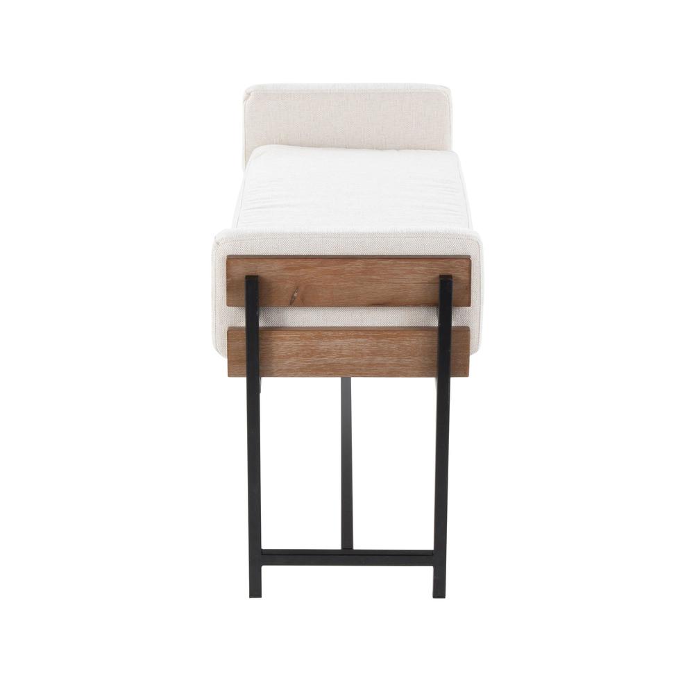 Black Metal, Brown Wood, Cream Fabric Kari Bench. Picture 2