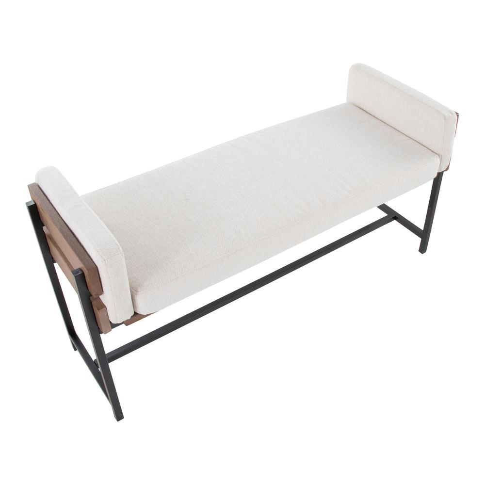 Black Metal, Brown Wood, Cream Fabric Kari Bench. Picture 5