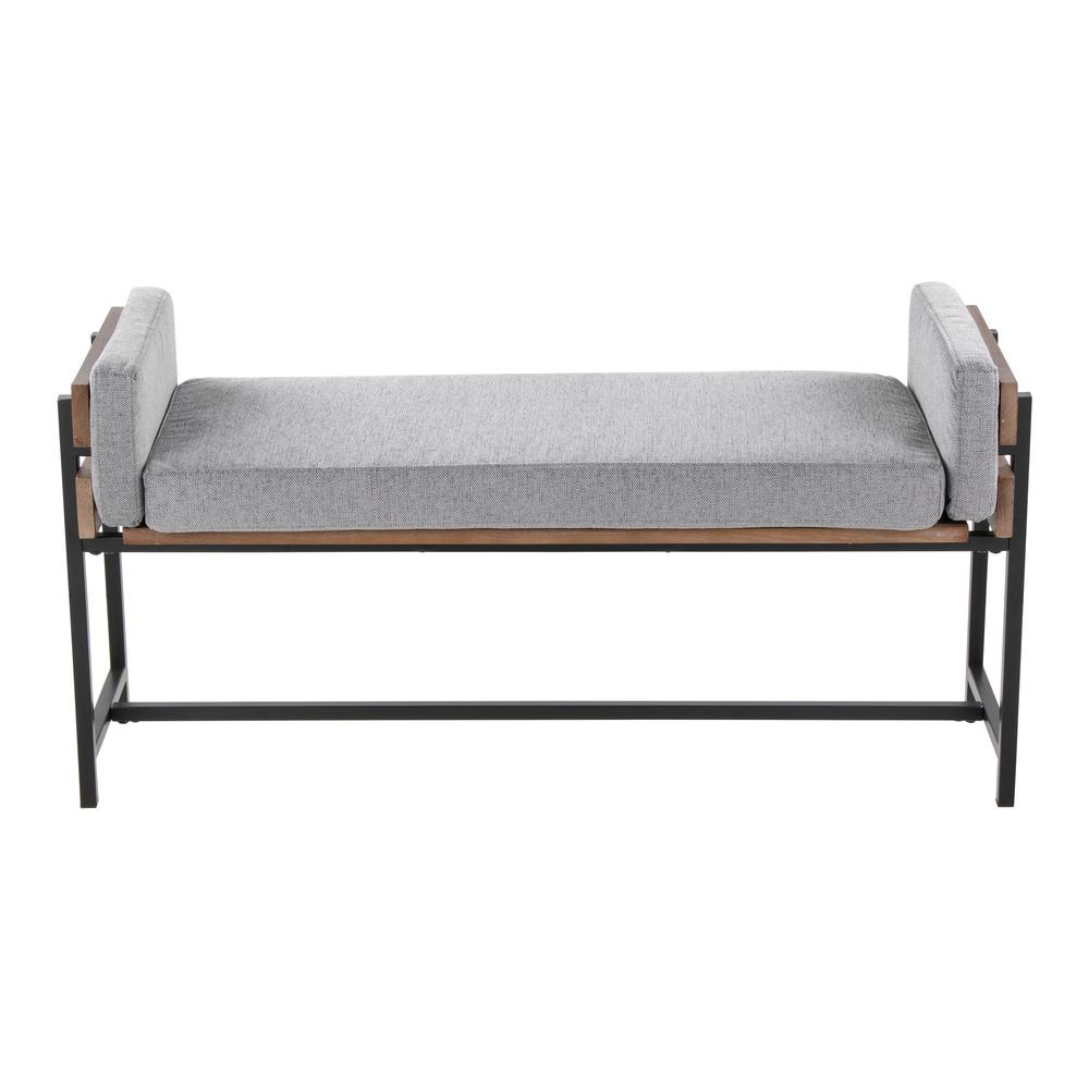Black Metal, Brown Wood, Light Grey Fabric Kari Bench. Picture 4
