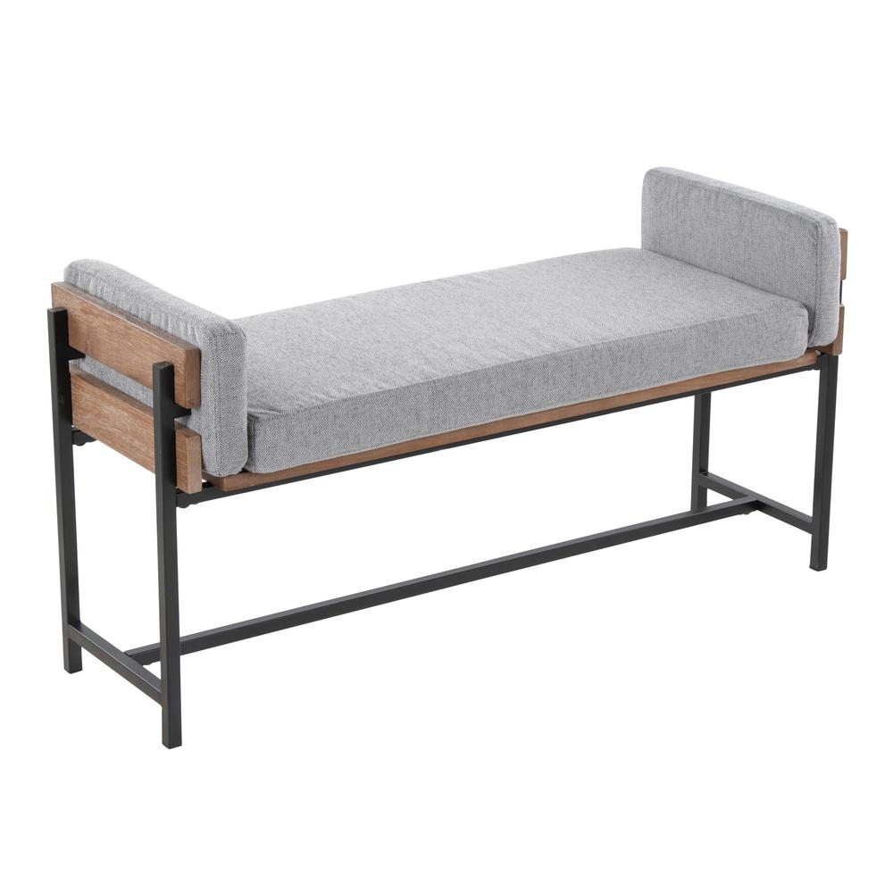 Black Metal, Brown Wood, Light Grey Fabric Kari Bench. Picture 1