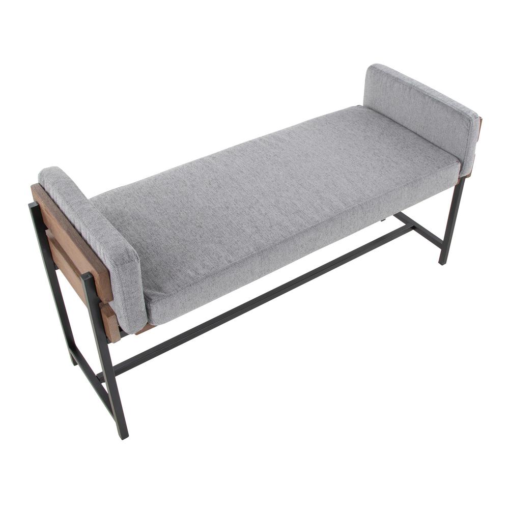 Black Metal, Brown Wood, Light Grey Fabric Kari Bench. Picture 5