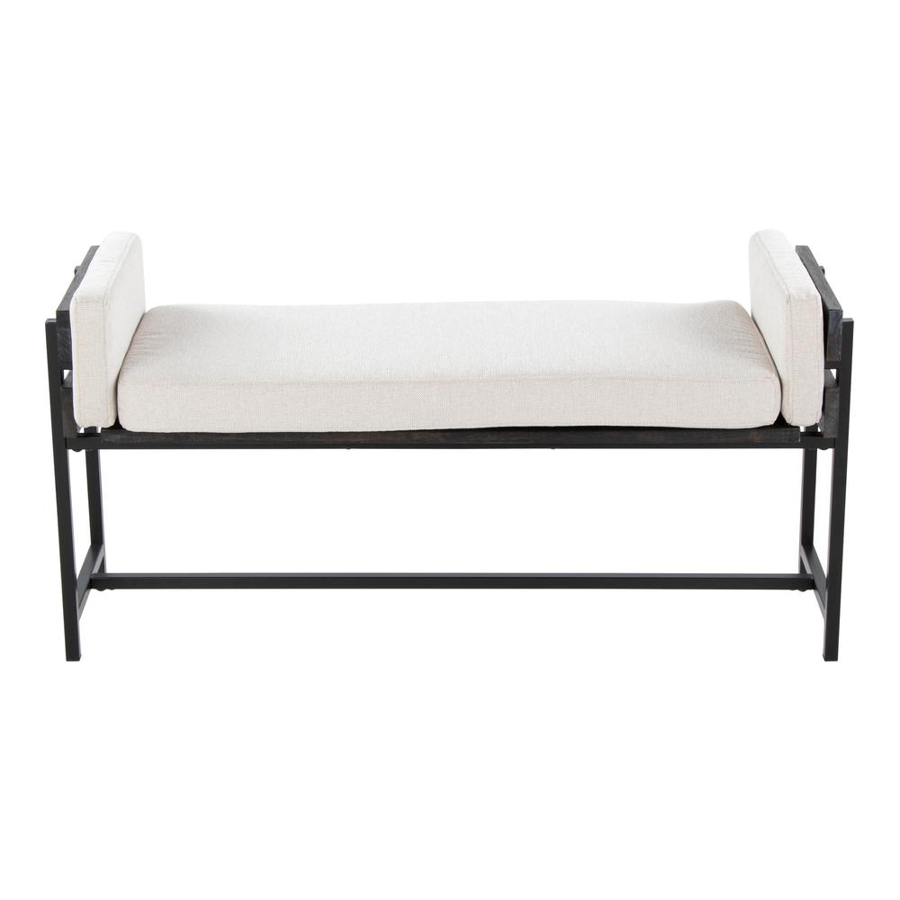 Black Metal, Grey Wood, Cream Fabric Kari Bench. Picture 4