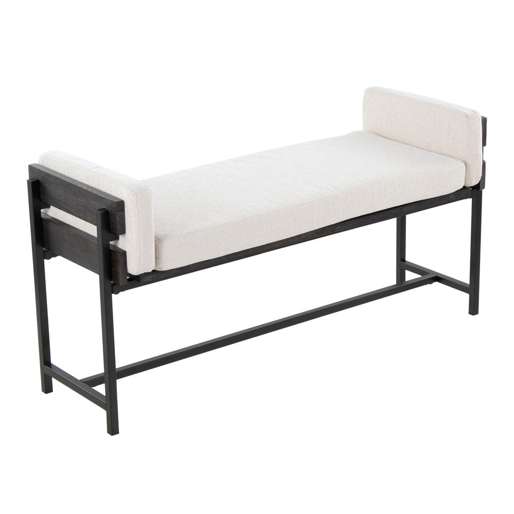 Black Metal, Grey Wood, Cream Fabric Kari Bench. Picture 1