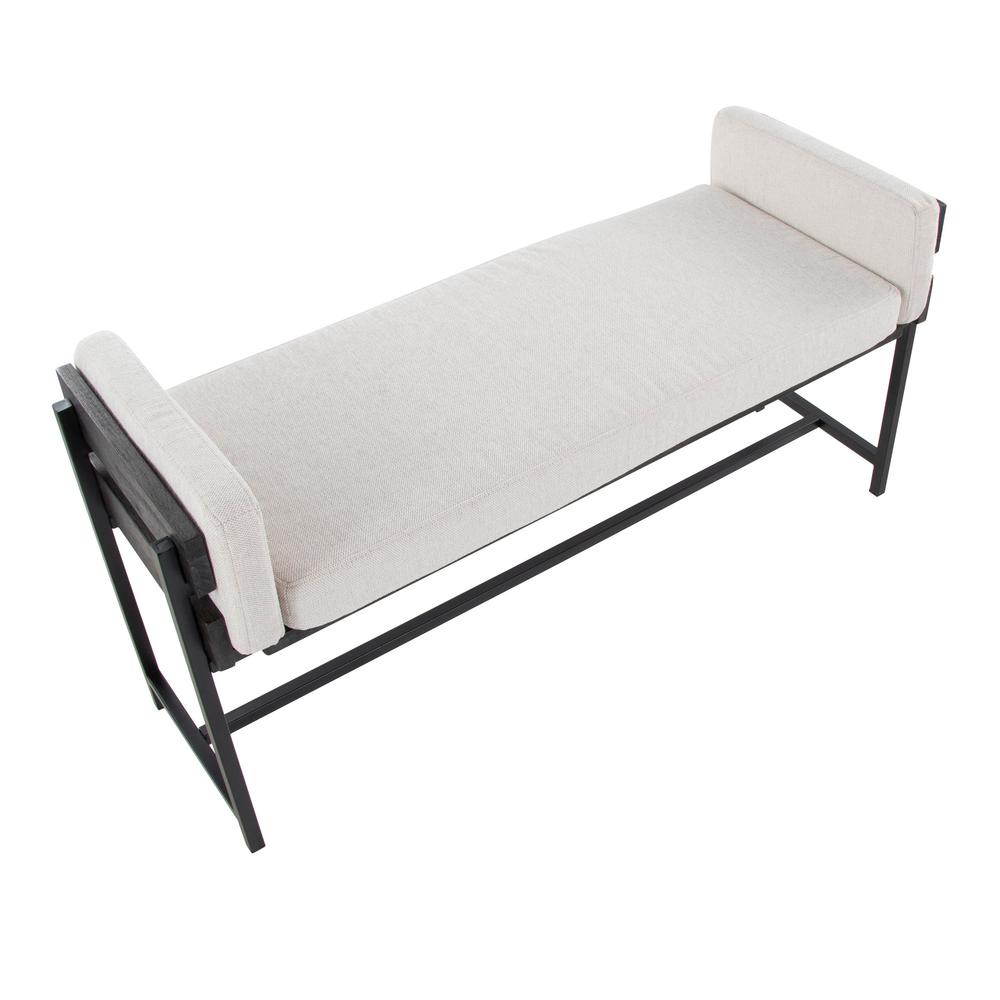 Black Metal, Grey Wood, Cream Fabric Kari Bench. Picture 5