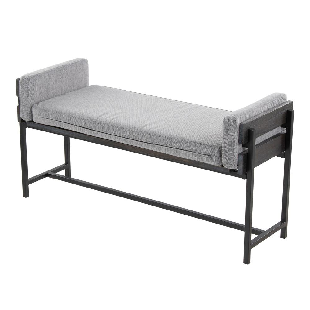 Black Metal, Grey Wood, Light Grey Fabric Kari Bench. Picture 3