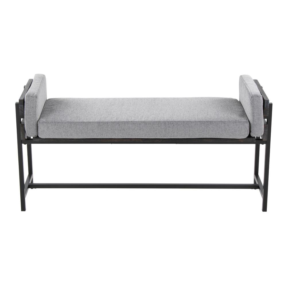 Black Metal, Grey Wood, Light Grey Fabric Kari Bench. Picture 4