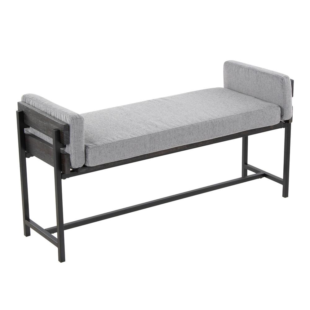 Black Metal, Grey Wood, Light Grey Fabric Kari Bench. Picture 1