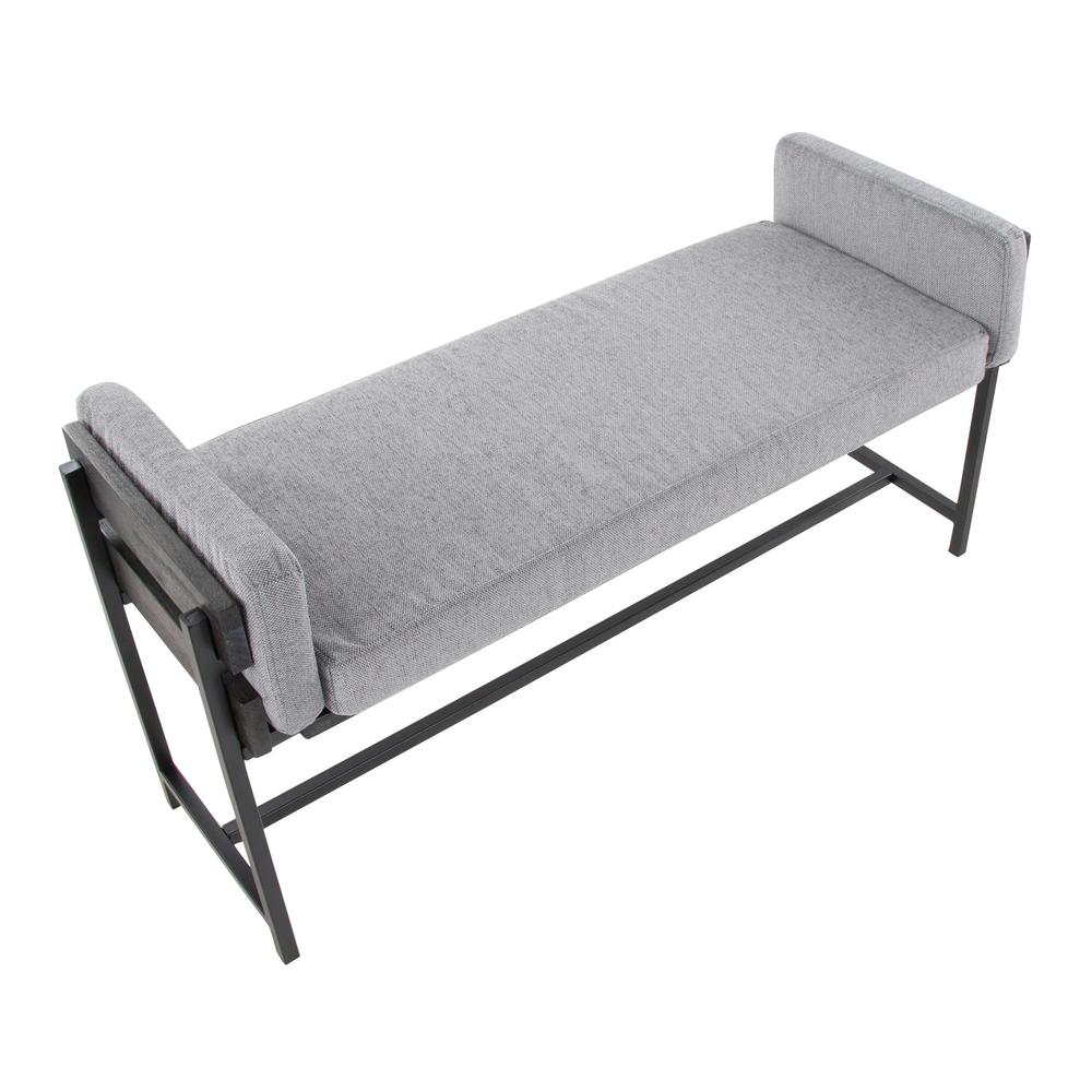 Black Metal, Grey Wood, Light Grey Fabric Kari Bench. Picture 5