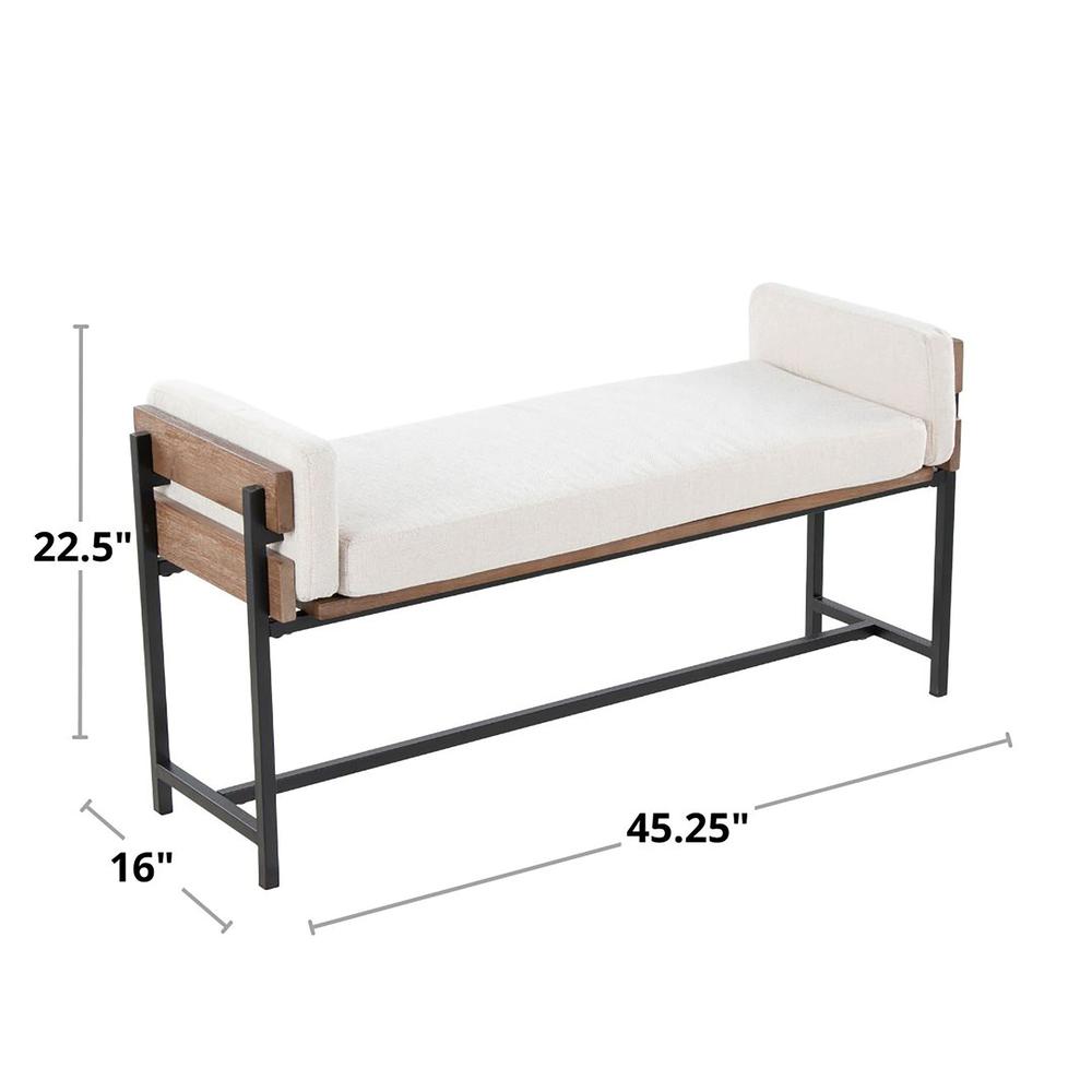 Black Metal, Brown Wood, Cream Fabric Kari Bench. Picture 6