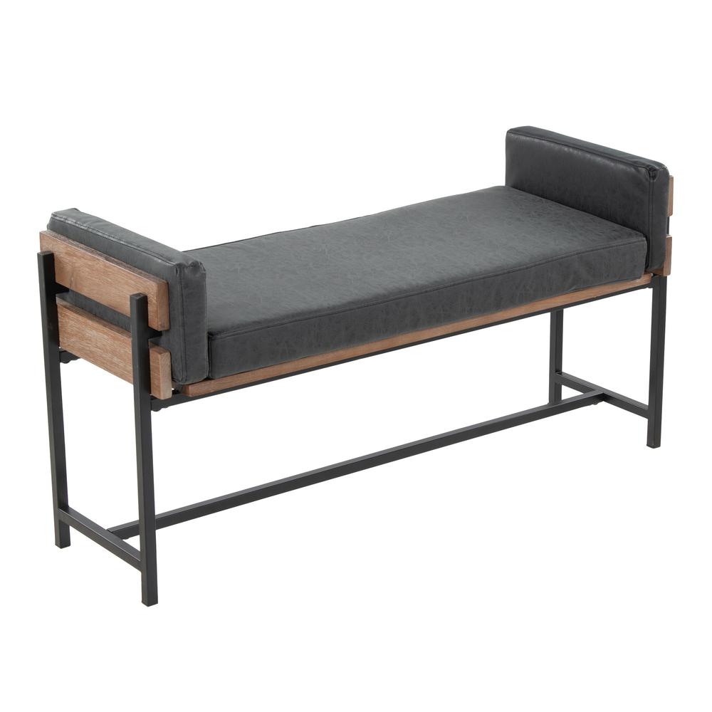 Black Metal, Brown Wood, Black PU Kari Bench. Picture 1