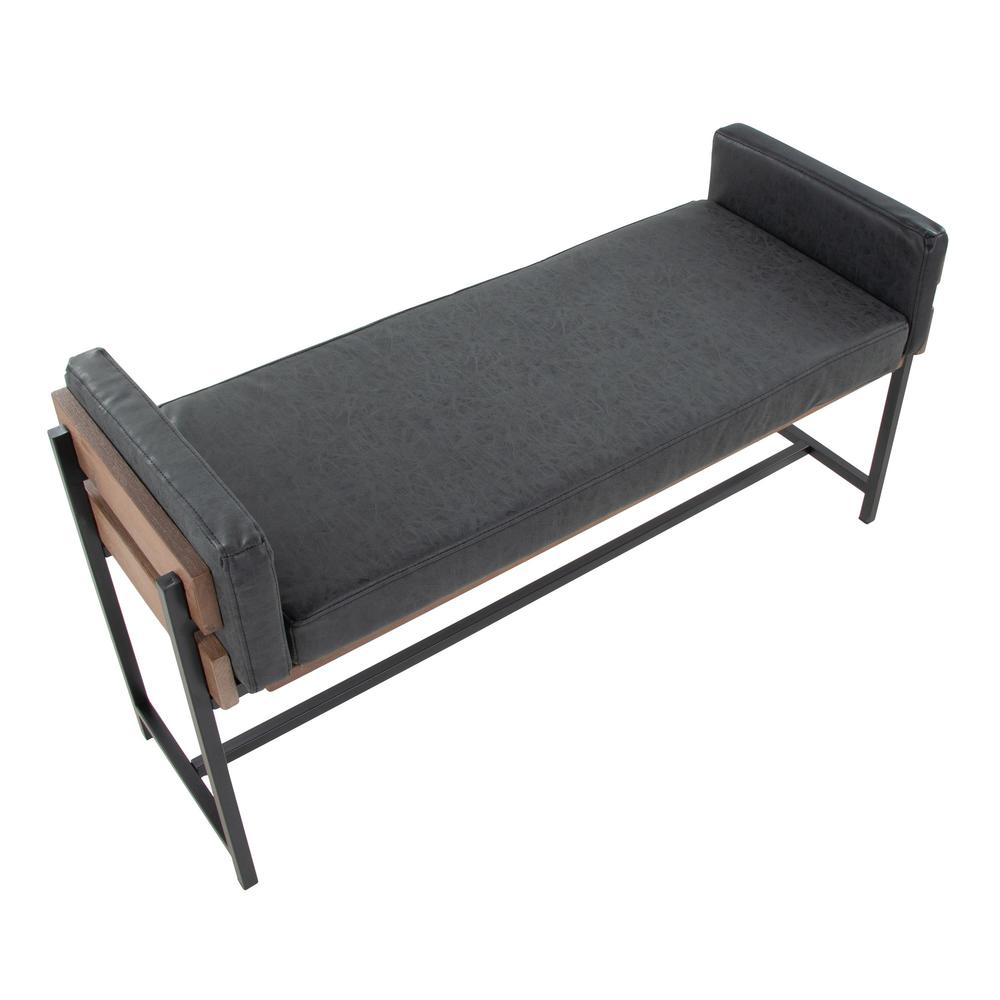 Black Metal, Brown Wood, Black PU Kari Bench. Picture 5
