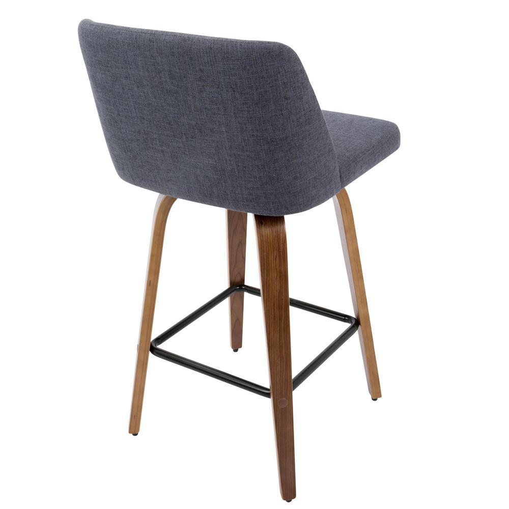 Walnut Wood, Blue Fabric, Black Metal Toriano Counter Stool - Set of 2. Picture 4