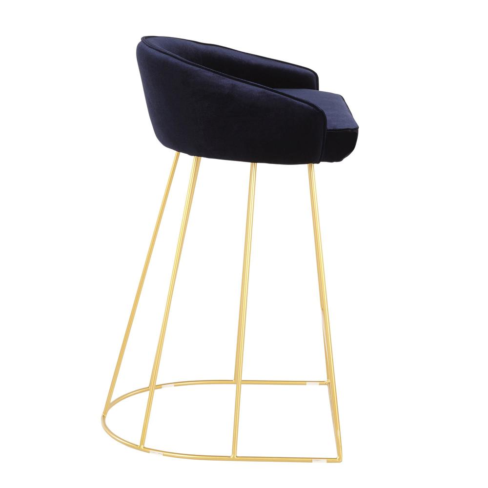 Gold Metal, Blue Velvet Canary Counter Stool - Set of 2. Picture 3