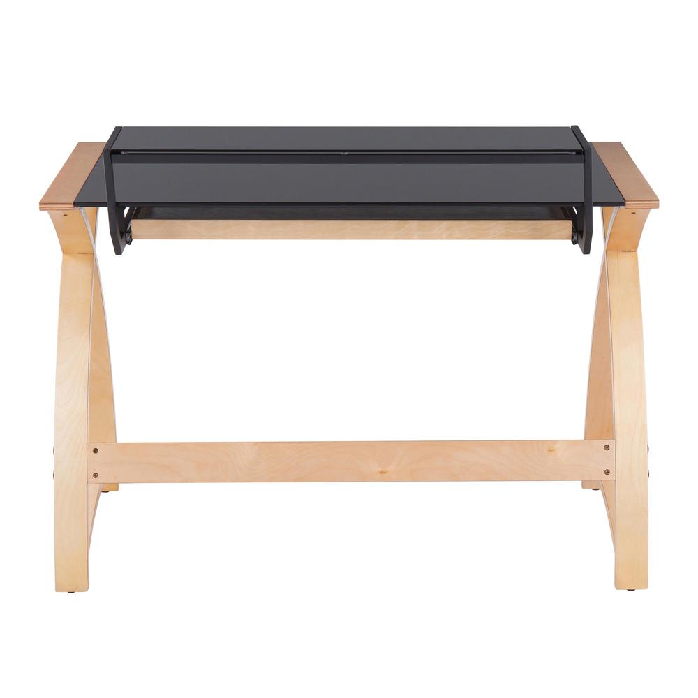 Natural Wood, Black Glass Bentley Office Desk. Picture 4