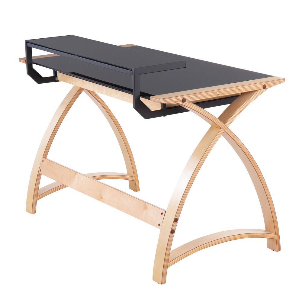 Natural Wood, Black Glass Bentley Office Desk. Picture 3