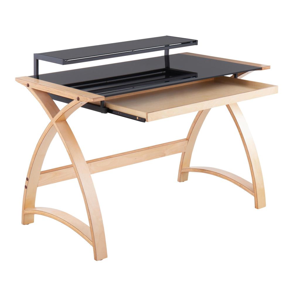 Natural Wood, Black Glass Bentley Office Desk. Picture 7