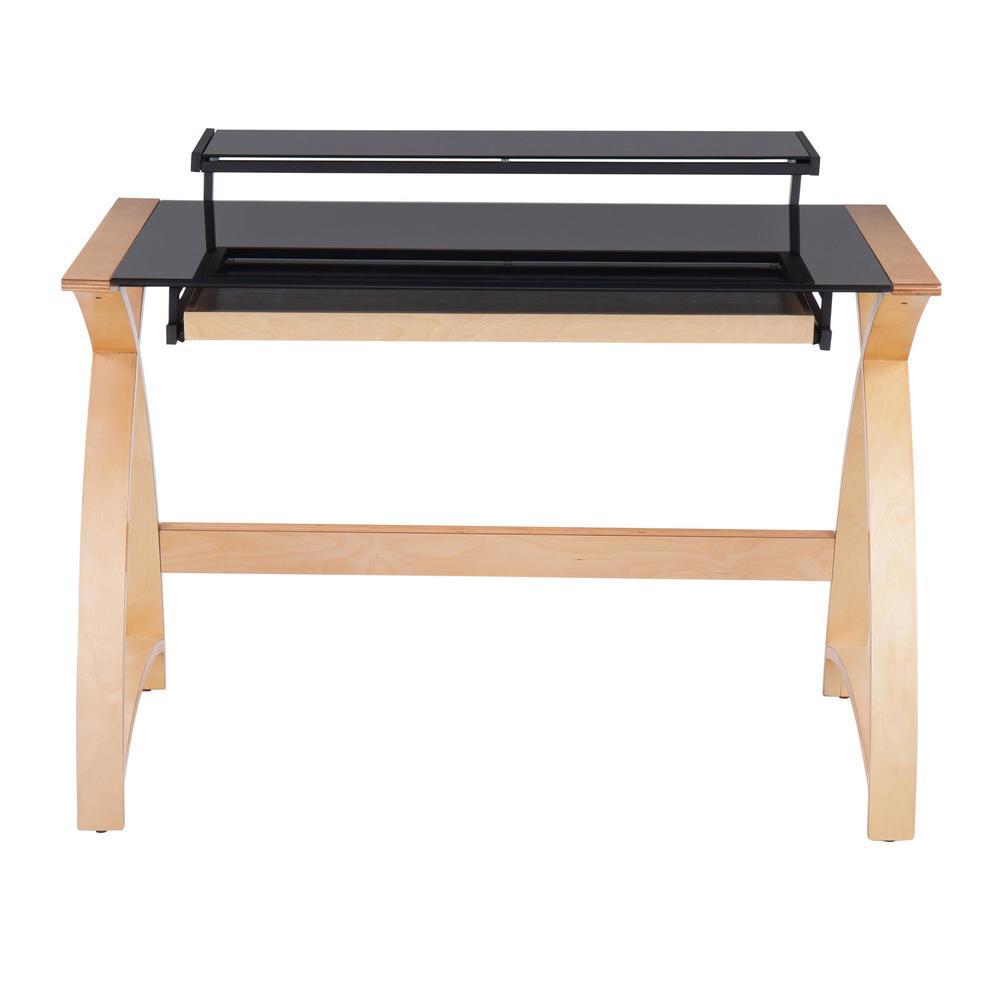 Natural Wood, Black Glass Bentley Office Desk. Picture 5