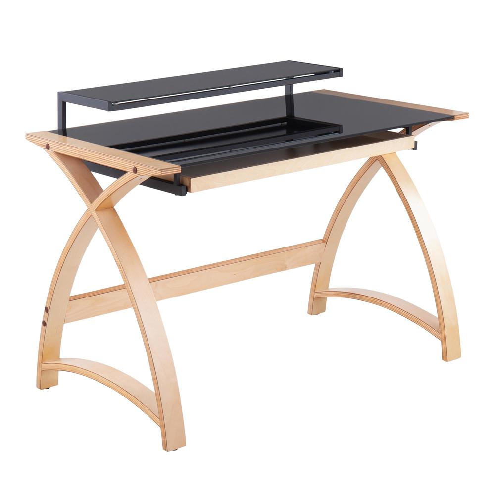 Natural Wood, Black Glass Bentley Office Desk. Picture 1