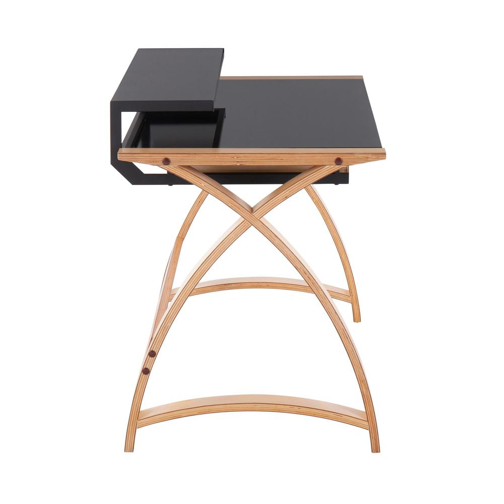 Natural Wood, Black Glass Bentley Office Desk. Picture 2