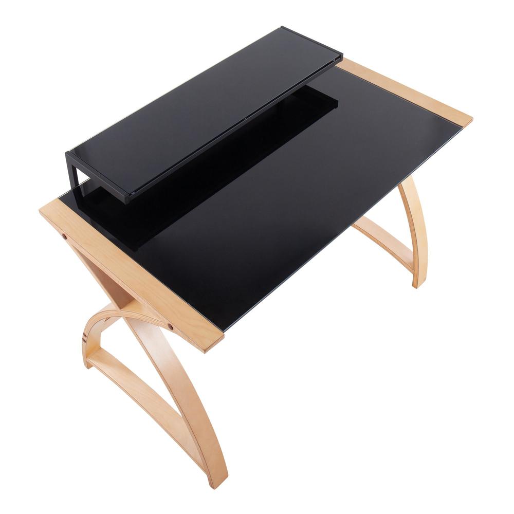 Natural Wood, Black Glass Bentley Office Desk. Picture 6