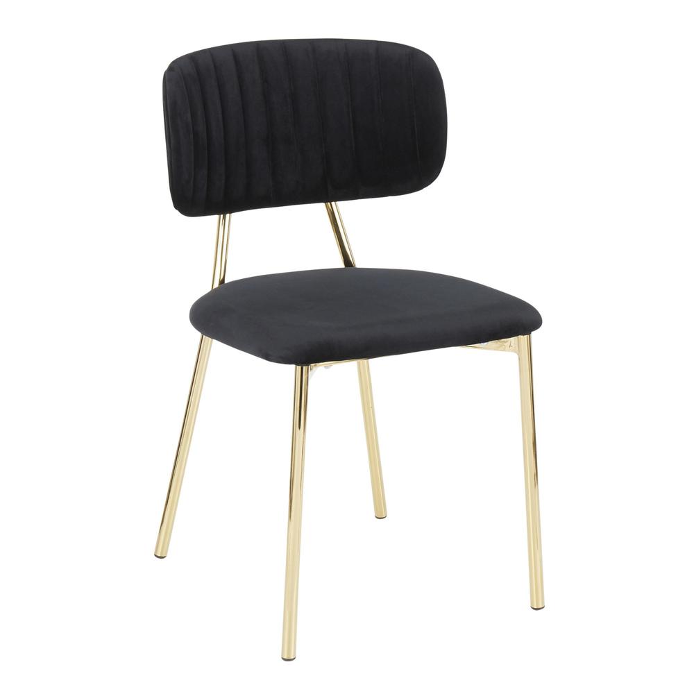 Gold Metal, Black Velvet Bouton Chair - Set of 2. Picture 2