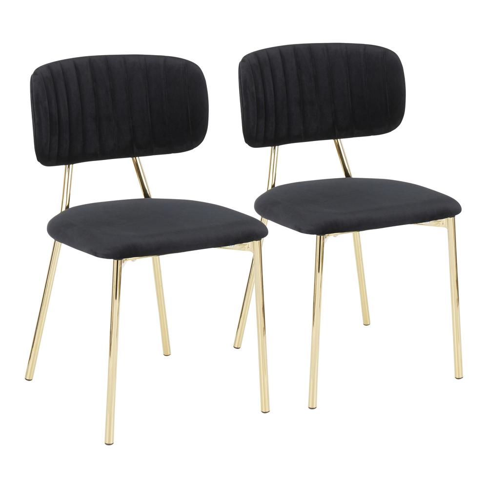 Gold Metal, Black Velvet Bouton Chair - Set of 2. Picture 1