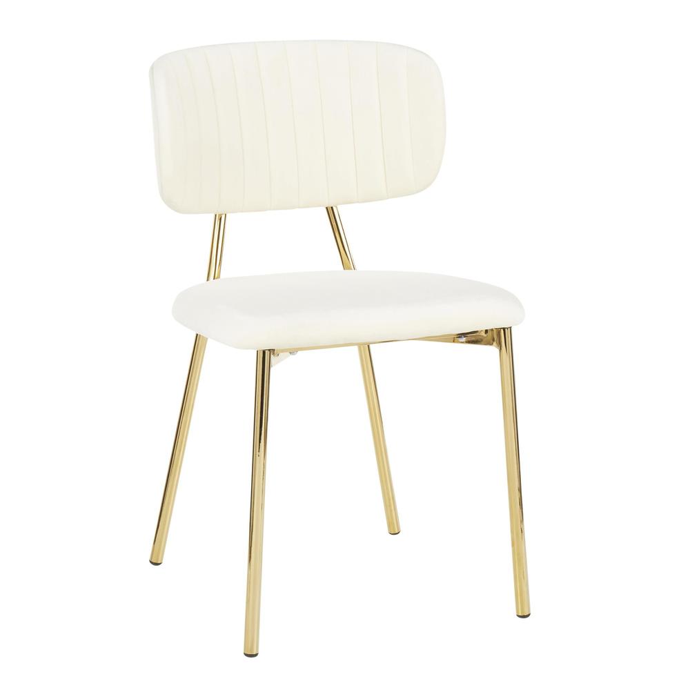 Gold Metal, Cream Velvet Bouton Chair - Set of 2. Picture 2