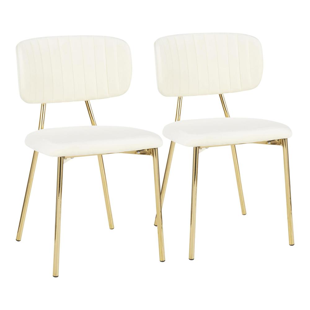Gold Metal, Cream Velvet Bouton Chair - Set of 2. Picture 1