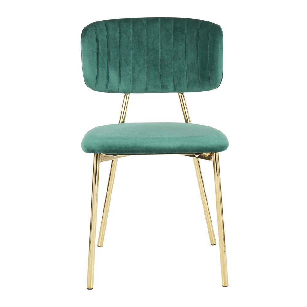 Gold Metal, Green Velvet Bouton Chair - Set of 2. Picture 6