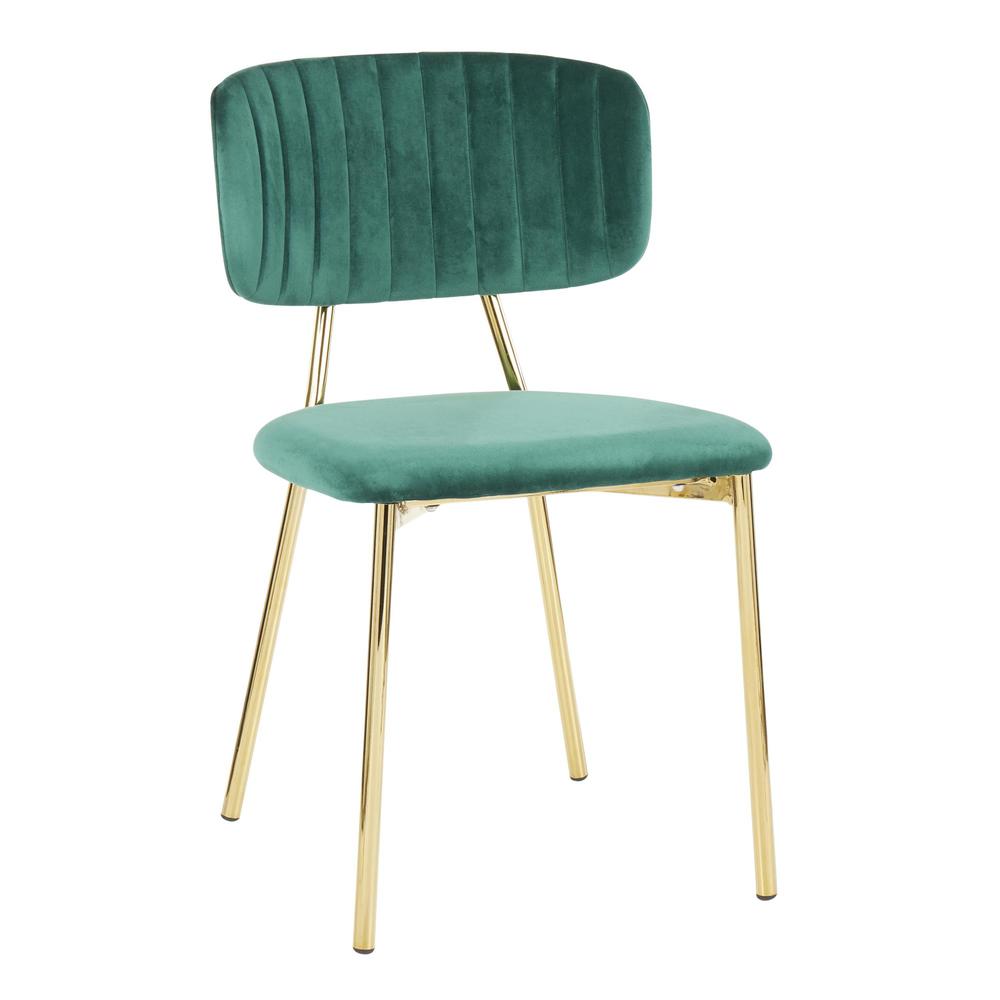 Gold Metal, Green Velvet Bouton Chair - Set of 2. Picture 2