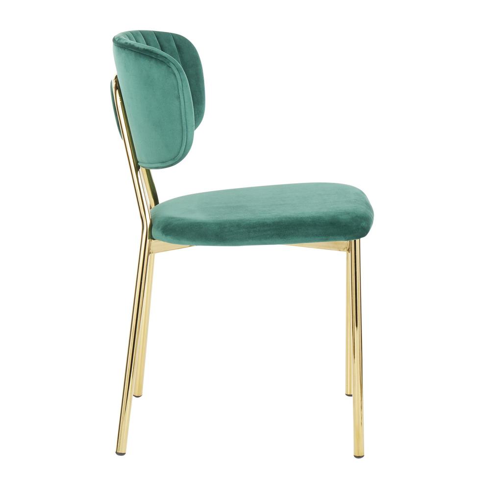 Gold Metal, Green Velvet Bouton Chair - Set of 2. Picture 3