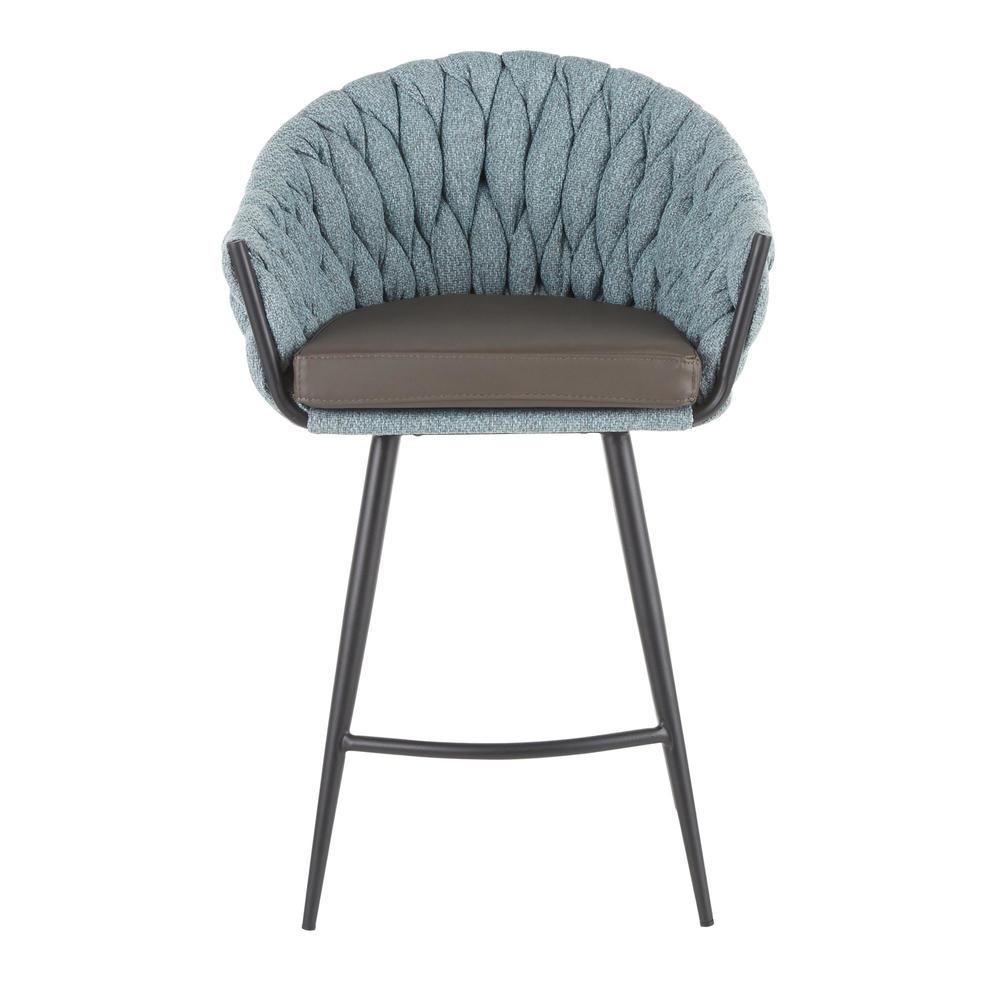 Black Metal, Grey PU, Blue Fabric Braided Matisse Counter Stool. Picture 5