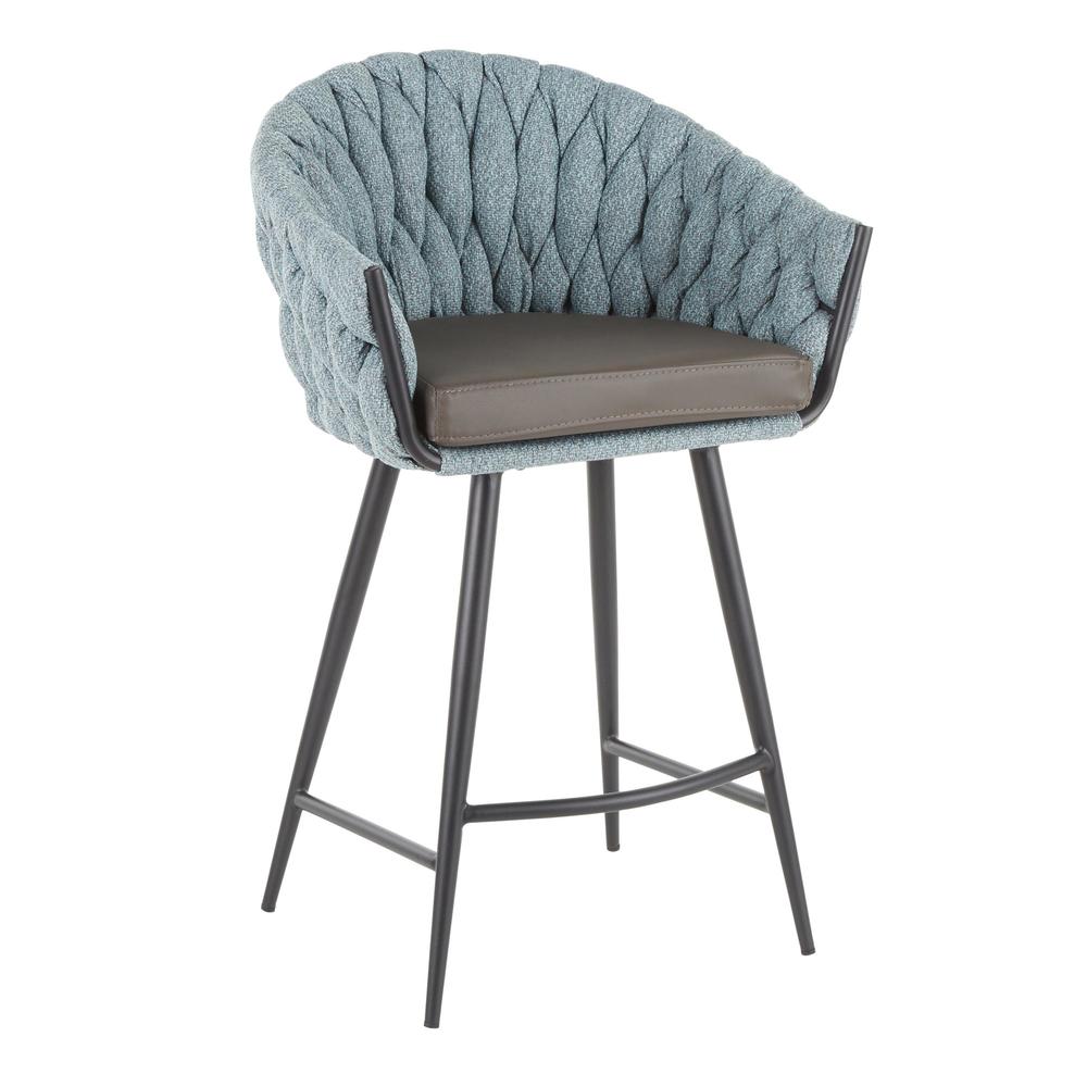 Black Metal, Grey PU, Blue Fabric Braided Matisse Counter Stool. Picture 1